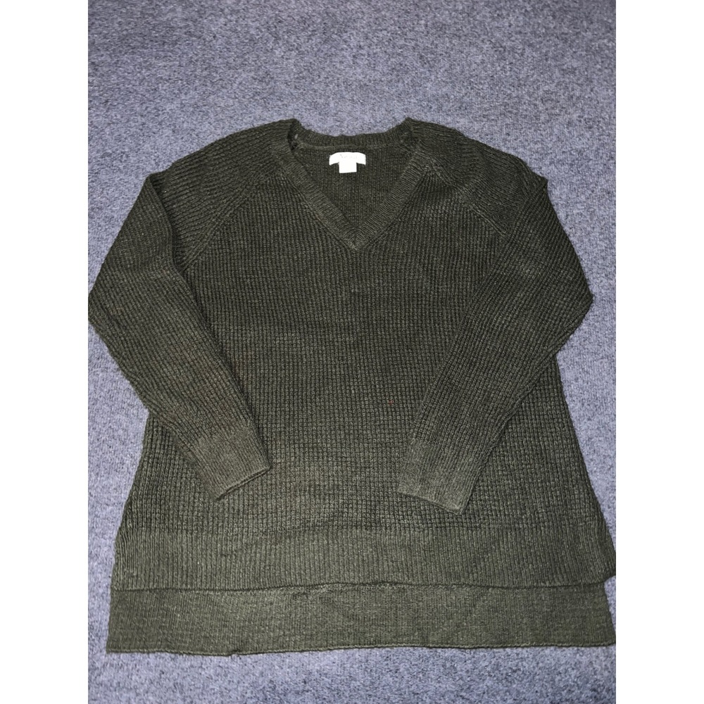 Natural Reflections Womens Large Olive Green V-Neck Knit Sweater Raglan Sleeve